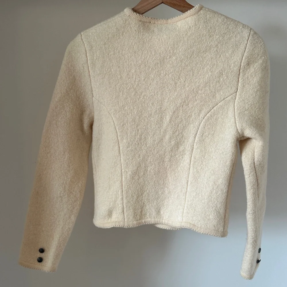 Carroll Reed Vintage 100% Wool Cream Cardigan Sweater - Picture 8 of 10